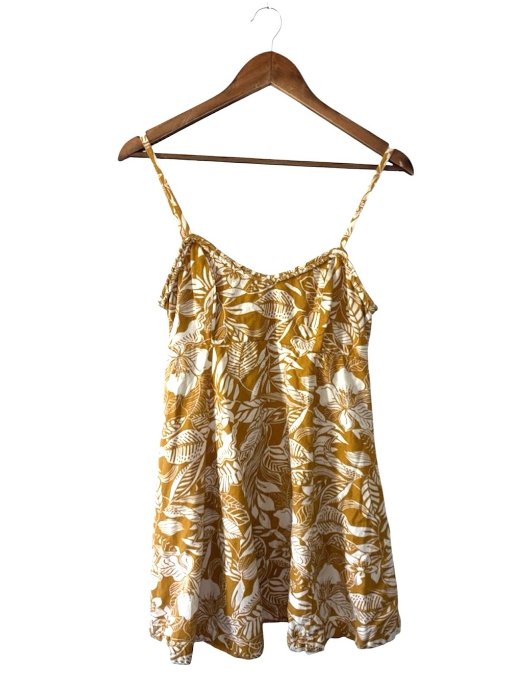 Sincerely Jules Mustard Yellow Floral Mini Dress Flax Cotton Summer Size Medium